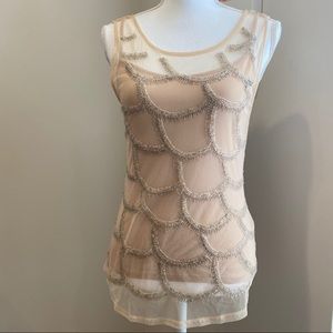 Zara Cream Mermaid Sequin Mesh Sleeveless Top